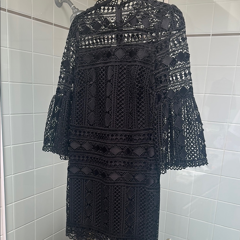 Alex Marie Black Crochet Mini Dress